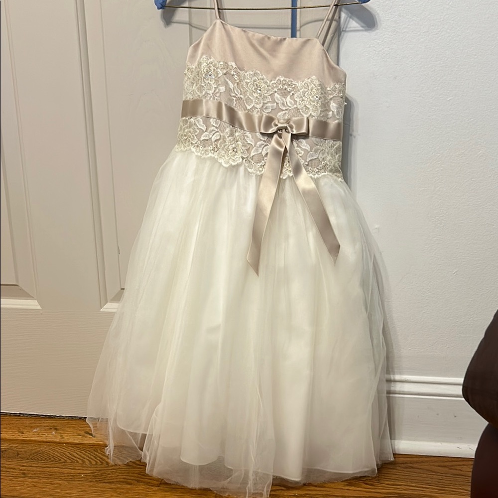Elegant Lace Kids Dress in Cream and White